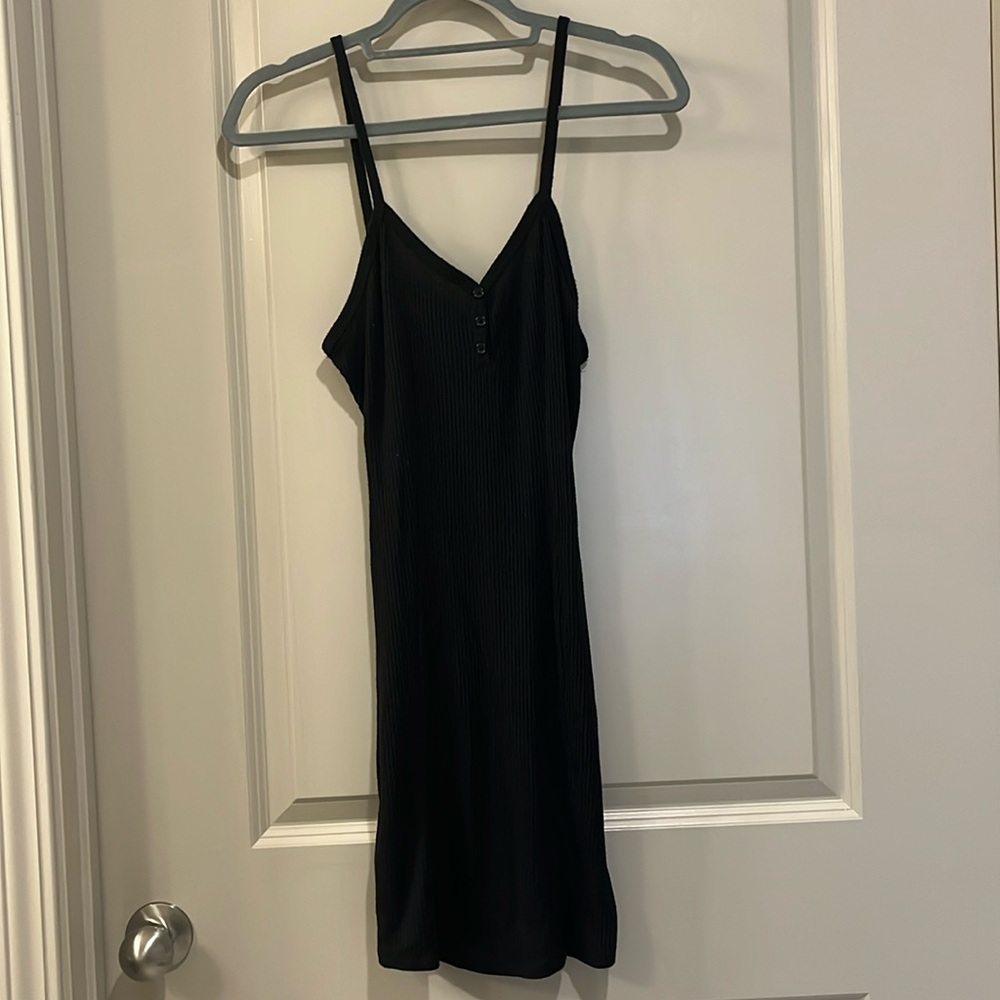 Spaghetti strap black cotton midi dress